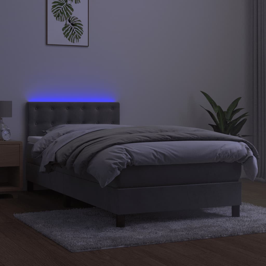 Boxspring met matras en LED fluweel lichtgrijs 80x200 cm is nu te koop bij PeponiXL, paradijselijk wonen!