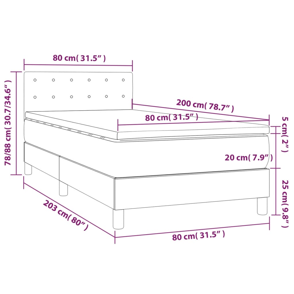 Boxspring met matras en LED fluweel lichtgrijs 80x200 cm is nu te koop bij PeponiXL, paradijselijk wonen!