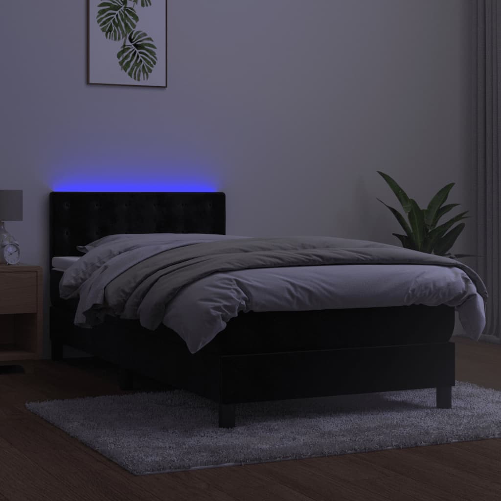 Boxspring met matras en LED fluweel zwart 80x200 cm is nu te koop bij PeponiXL, paradijselijk wonen!