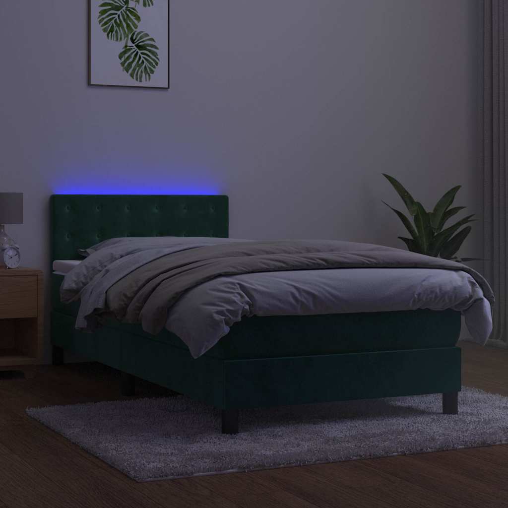Boxspring met matras en LED fluweel donkergroen 80x200 cm is nu te koop bij PeponiXL, paradijselijk wonen!