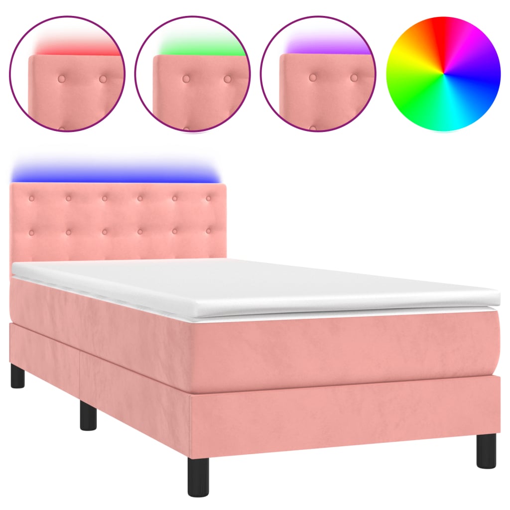 Boxspring met matras en LED fluweel roze 80x200 cm is nu te koop bij PeponiXL, paradijselijk wonen!