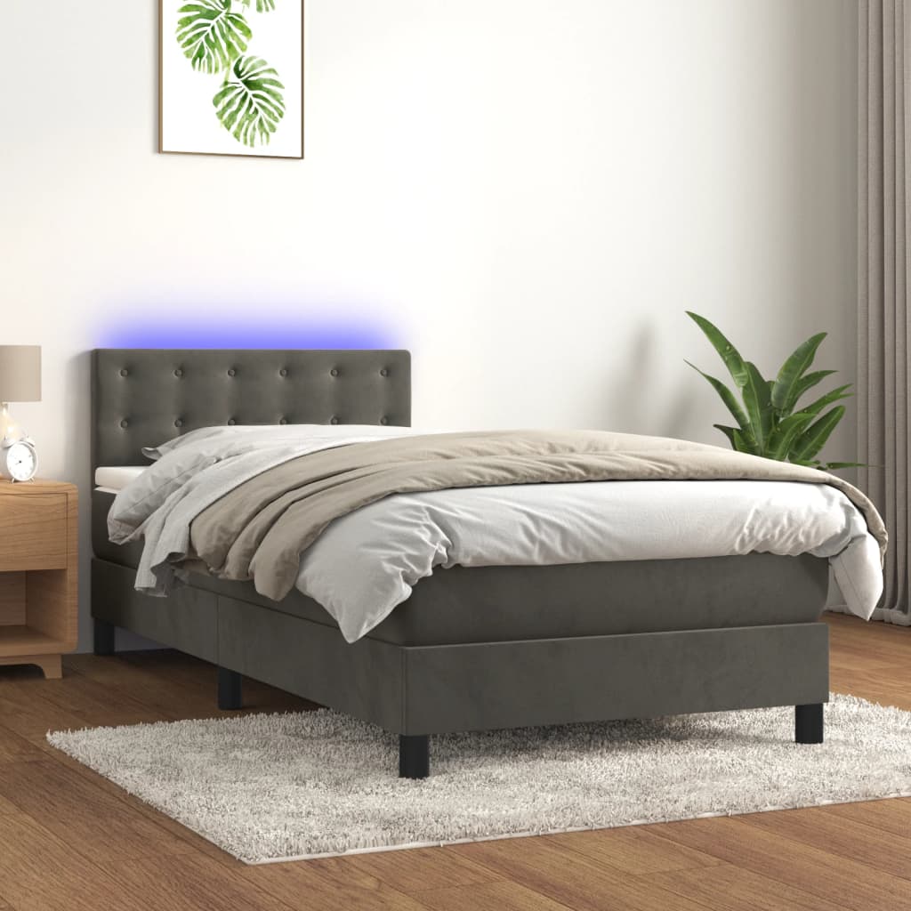 Boxspring met matras en LED fluweel donkergrijs 90x190 cm is nu te koop bij PeponiXL, paradijselijk wonen!
