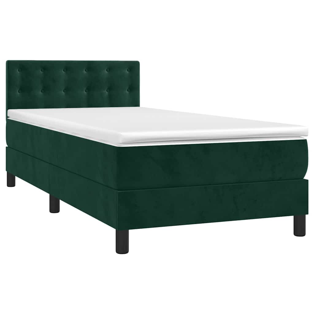 Boxspring met matras en LED fluweel donkergroen 90x190 cm is nu te koop bij PeponiXL, paradijselijk wonen!