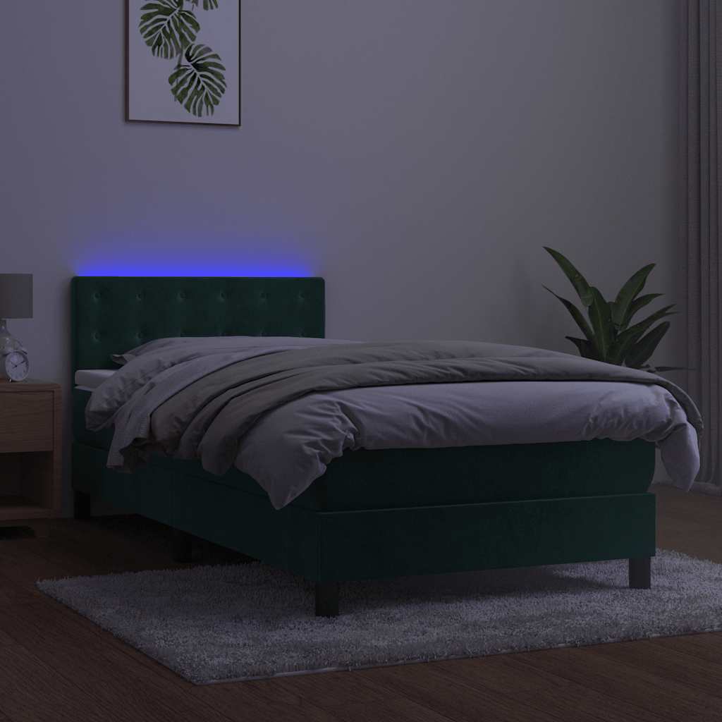 Boxspring met matras en LED fluweel donkergroen 90x190 cm is nu te koop bij PeponiXL, paradijselijk wonen!