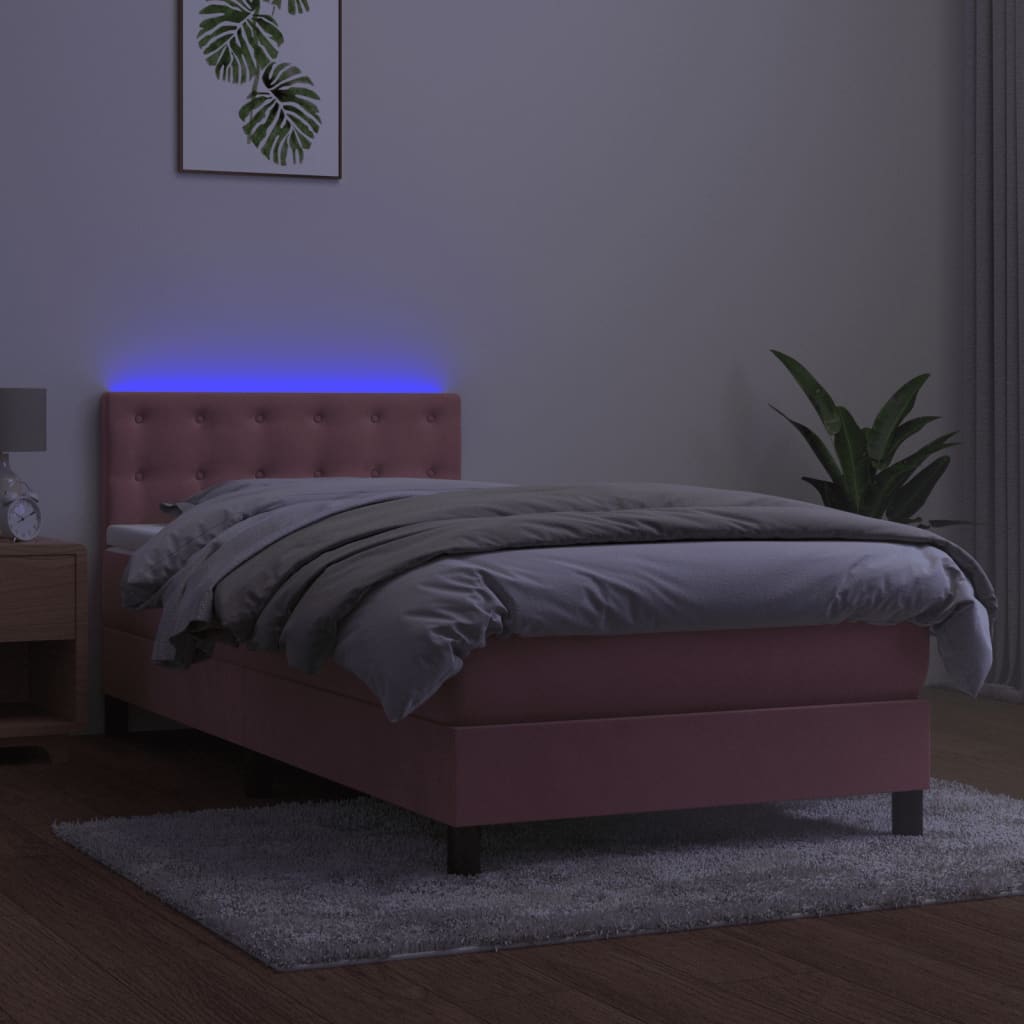 Boxspring met matras en LED fluweel roze 90x190 cm is nu te koop bij PeponiXL, paradijselijk wonen!