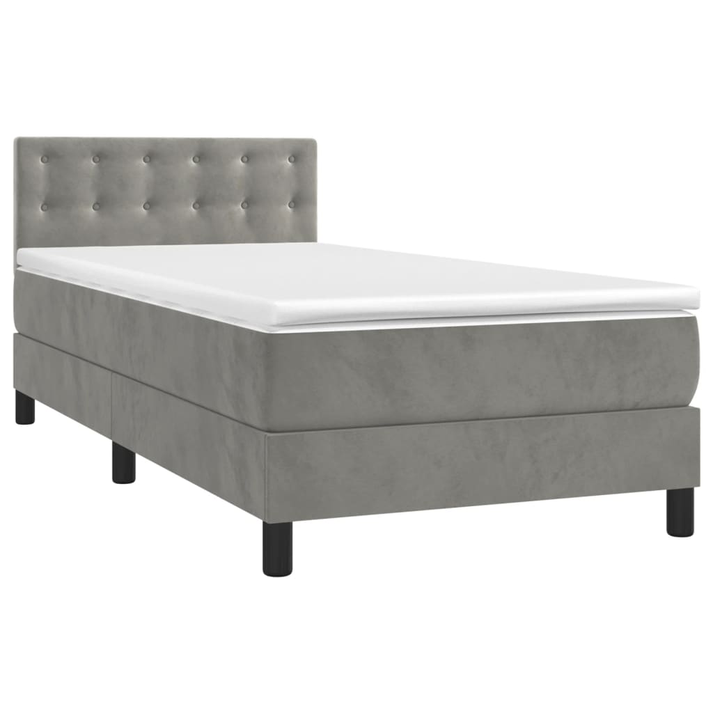 Boxspring met matras en LED fluweel lichtgrijs 90x200 cm is nu te koop bij PeponiXL, paradijselijk wonen!