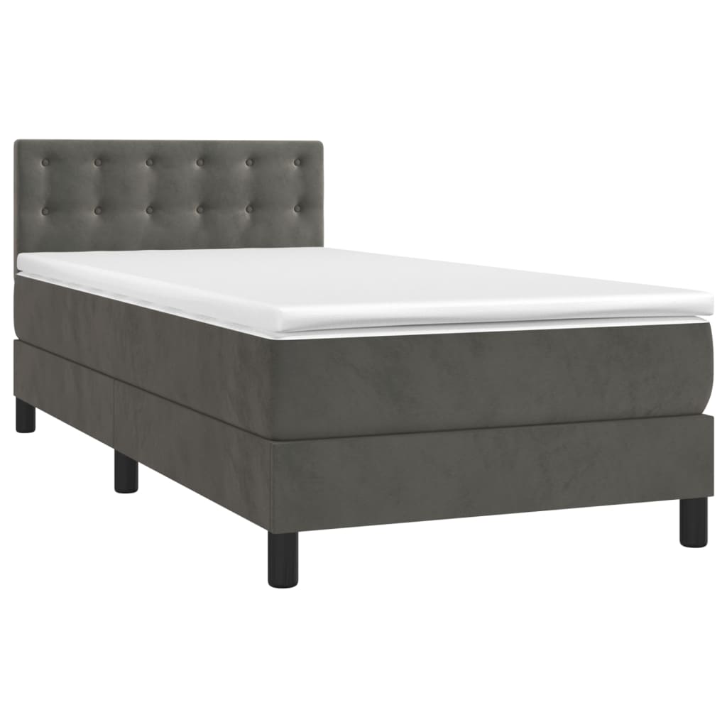 Boxspring met matras en LED fluweel donkergrijs 90x200 cm is nu te koop bij PeponiXL, paradijselijk wonen!