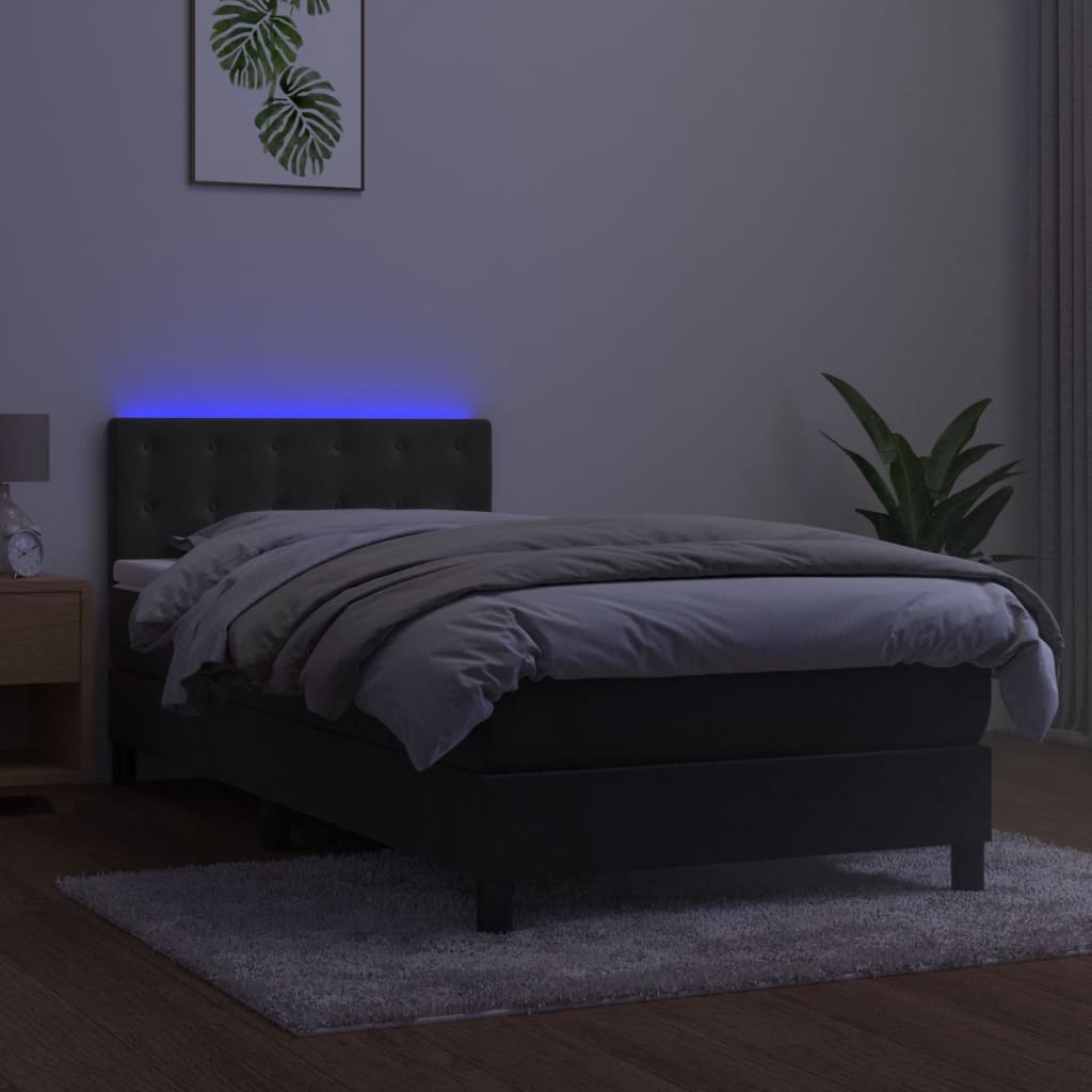 Boxspring met matras en LED fluweel donkergrijs 90x200 cm is nu te koop bij PeponiXL, paradijselijk wonen!