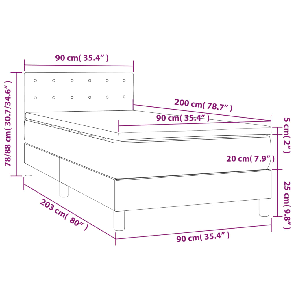 Boxspring met matras en LED fluweel donkergrijs 90x200 cm is nu te koop bij PeponiXL, paradijselijk wonen!