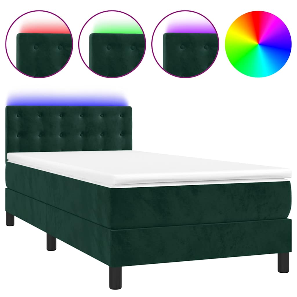 Boxspring met matras en LED fluweel donkergroen 90x200 cm is nu te koop bij PeponiXL, paradijselijk wonen!