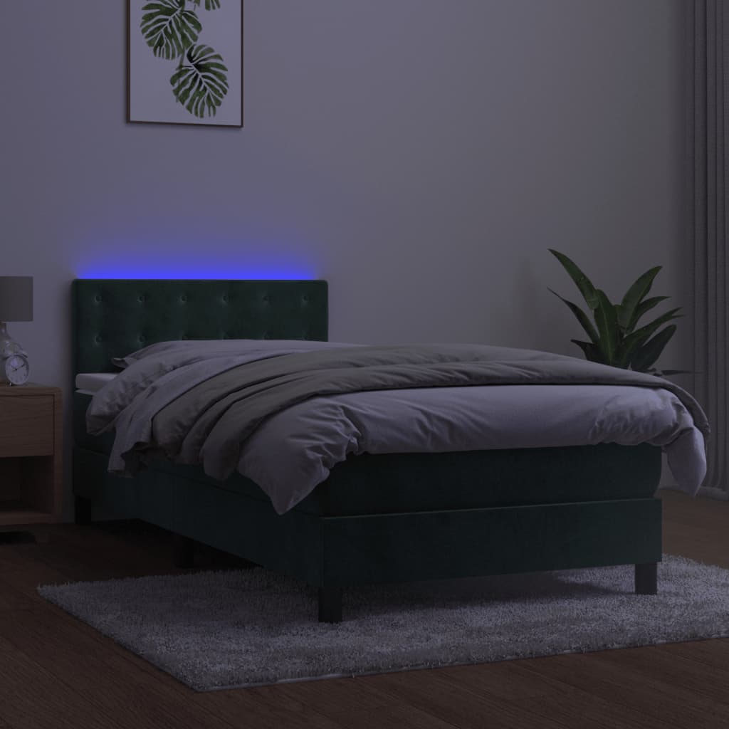 Boxspring met matras en LED fluweel donkergroen 90x200 cm is nu te koop bij PeponiXL, paradijselijk wonen!