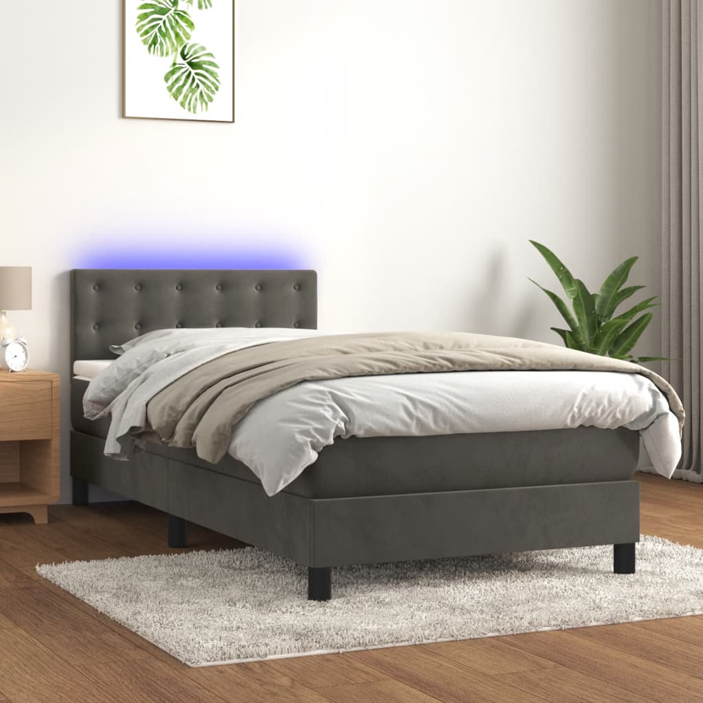 Boxspring met matras en LED fluweel donkergrijs 100x200 cm is nu te koop bij PeponiXL, paradijselijk wonen!