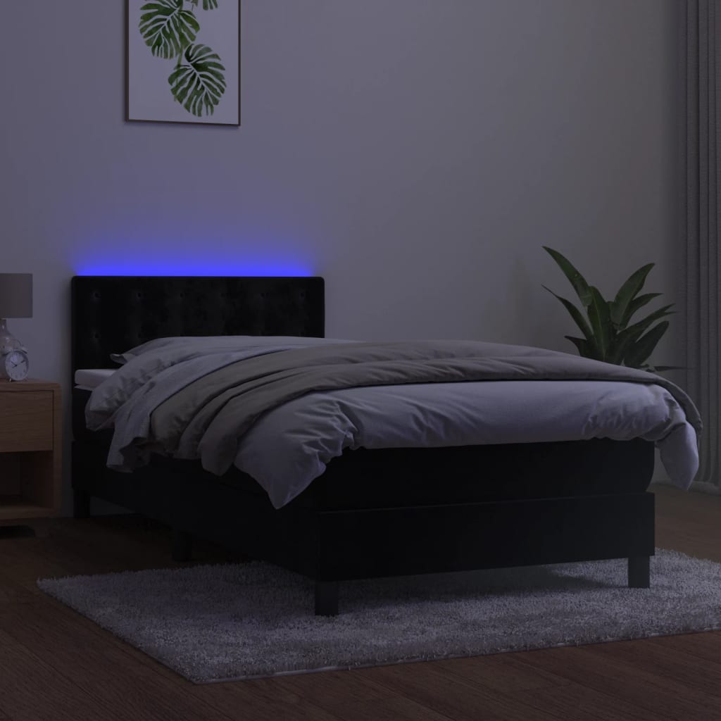 Boxspring met matras en LED fluweel zwart 100x200 cm is nu te koop bij PeponiXL, paradijselijk wonen!