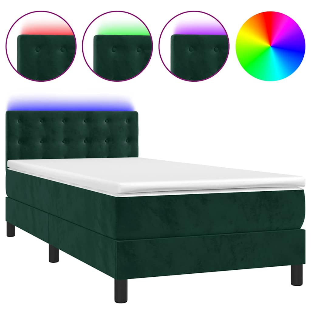 Boxspring met matras en LED fluweel donkergroen 100x200 cm is nu te koop bij PeponiXL, paradijselijk wonen!