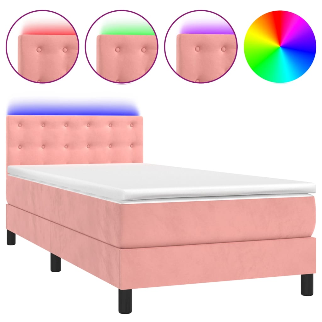 Boxspring met matras en LED fluweel roze 100x200 cm is nu te koop bij PeponiXL, paradijselijk wonen!