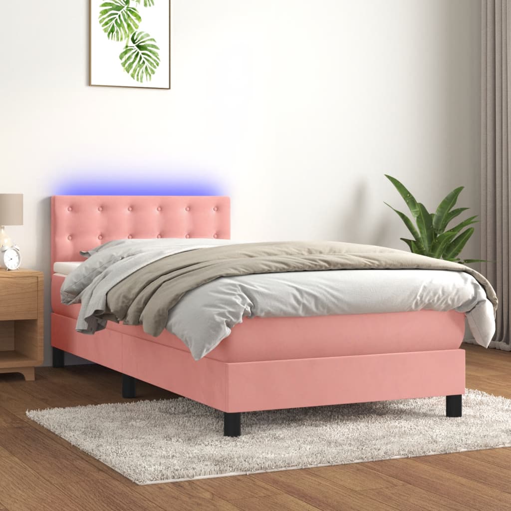 Boxspring met matras en LED fluweel roze 100x200 cm is nu te koop bij PeponiXL, paradijselijk wonen!
