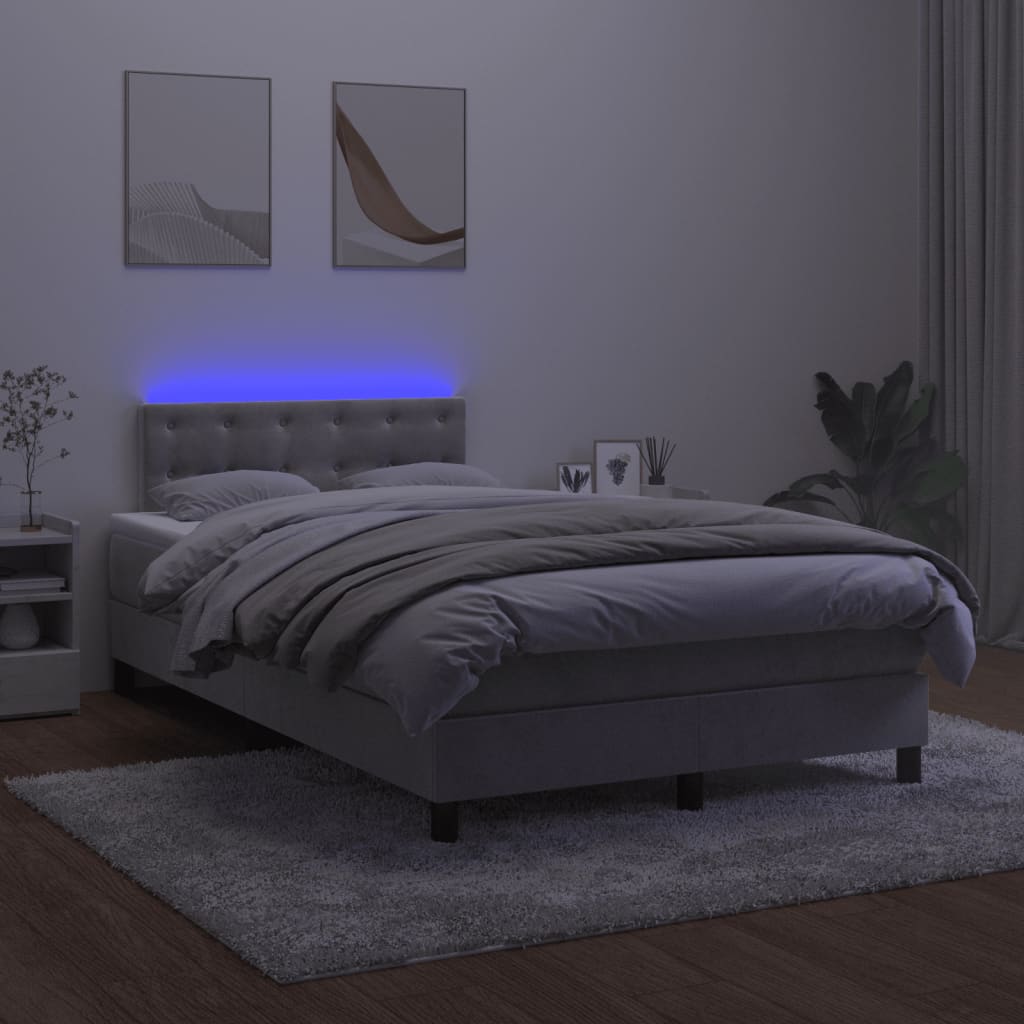 Boxspring met matras en LED fluweel lichtgrijs 120x200 cm is nu te koop bij PeponiXL, paradijselijk wonen!