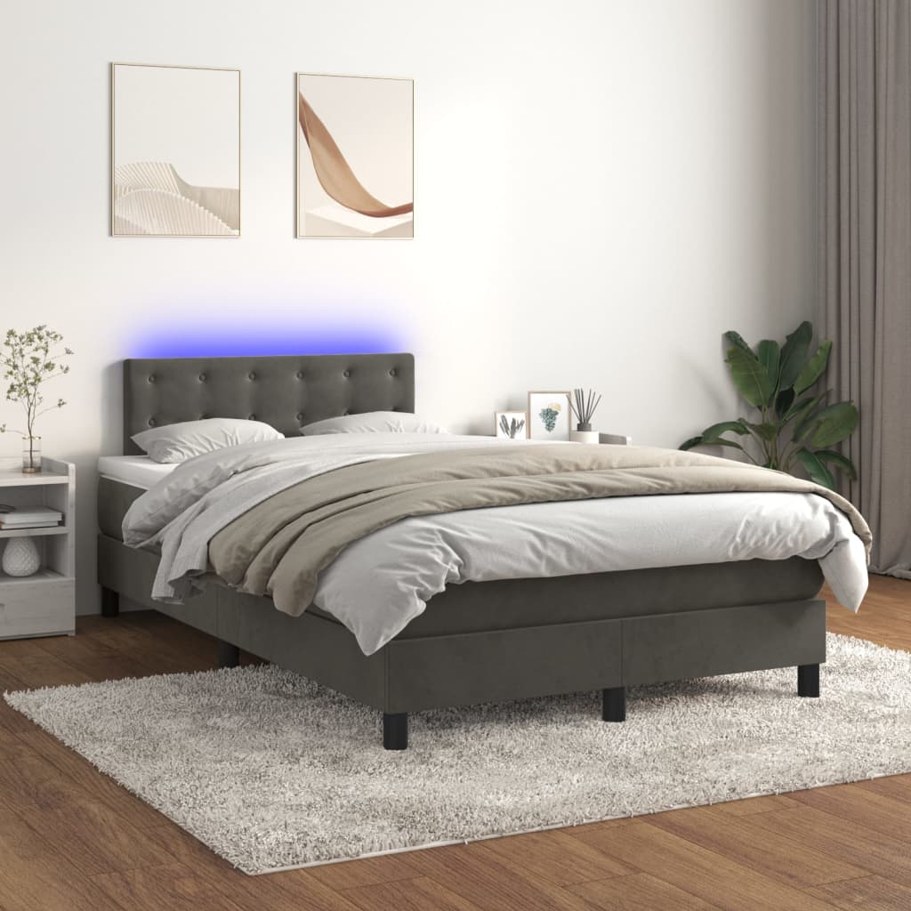 Boxspring met matras en LED fluweel donkergrijs 120x200 cm is nu te koop bij PeponiXL, paradijselijk wonen!
