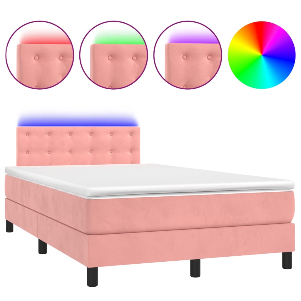 Boxspring met matras en LED fluweel roze 120x200 cm is nu te koop bij PeponiXL, paradijselijk wonen!