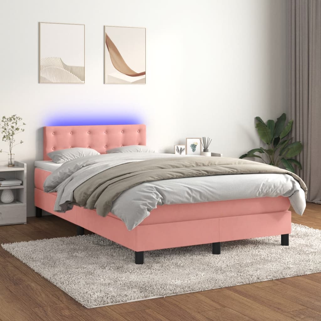Boxspring met matras en LED fluweel roze 120x200 cm is nu te koop bij PeponiXL, paradijselijk wonen!