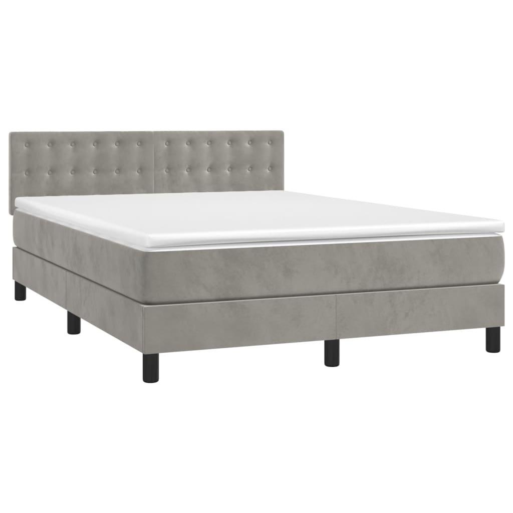 Boxspring met matras en LED fluweel lichtgrijs 140x190 cm is nu te koop bij PeponiXL, paradijselijk wonen!