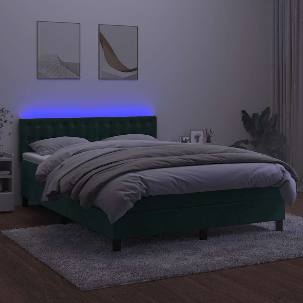 Boxspring met matras en LED fluweel donkergroen 140x190 cm is nu te koop bij PeponiXL, paradijselijk wonen!