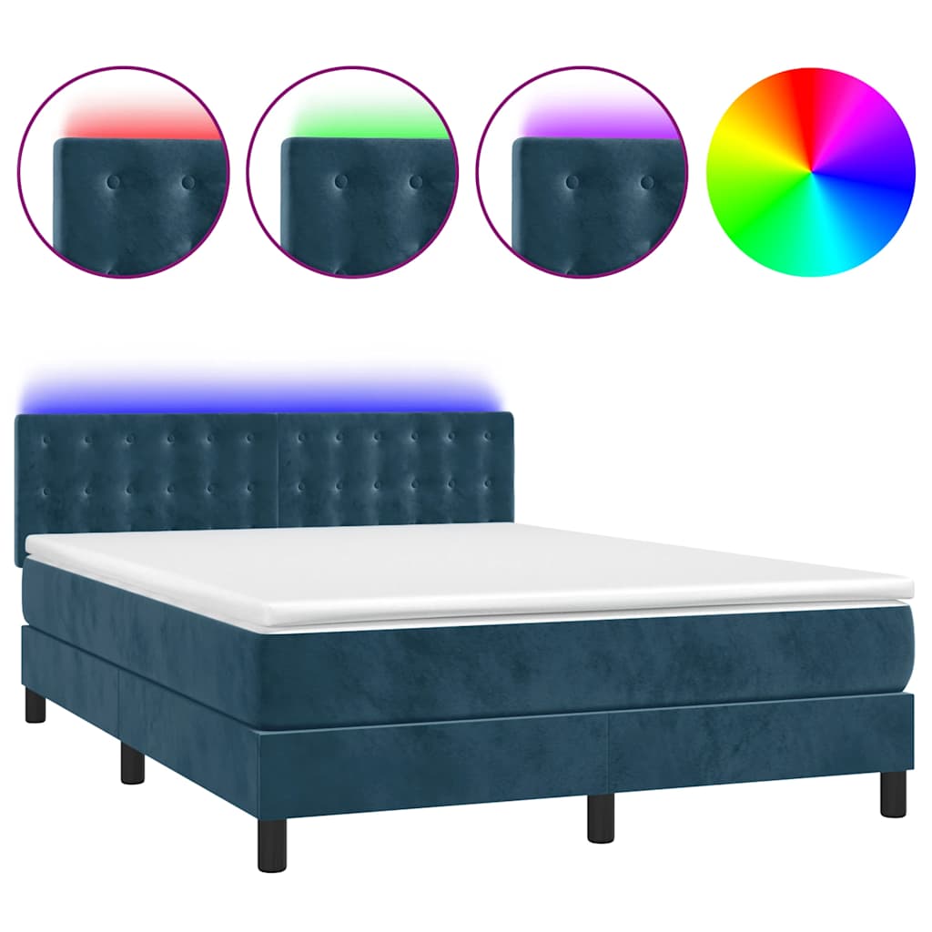 Boxspring met matras en LED fluweel donkerblauw 140x190 cm is nu te koop bij PeponiXL, paradijselijk wonen!