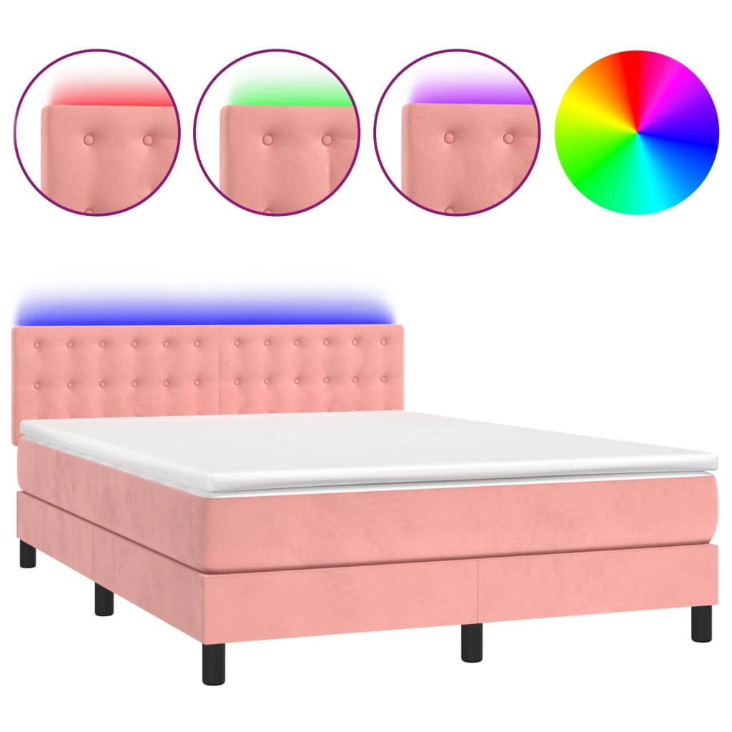 Boxspring met matras en LED fluweel roze 140x190 cm is nu te koop bij PeponiXL, paradijselijk wonen!