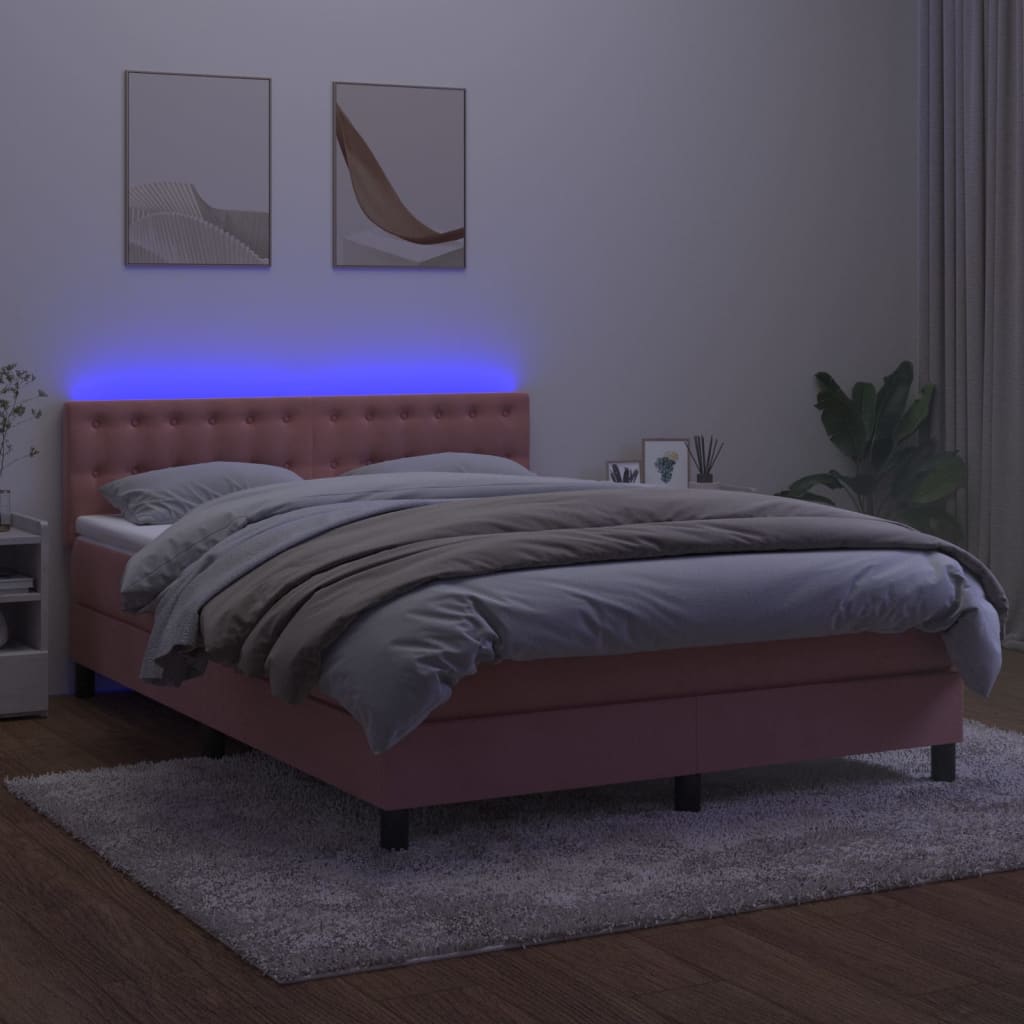 Boxspring met matras en LED fluweel roze 140x190 cm is nu te koop bij PeponiXL, paradijselijk wonen!