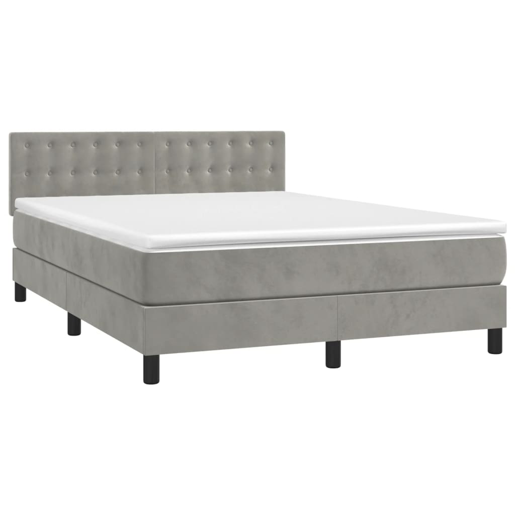 Boxspring met matras en LED fluweel lichtgrijs 140x200 cm is nu te koop bij PeponiXL, paradijselijk wonen!