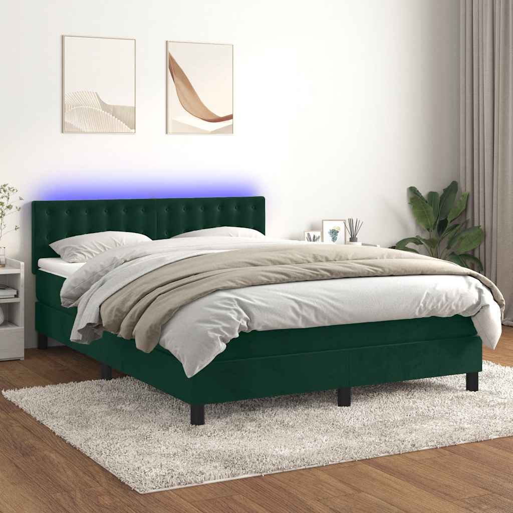 Boxspring met matras en LED fluweel donkergroen 140x200 cm is nu te koop bij PeponiXL, paradijselijk wonen!