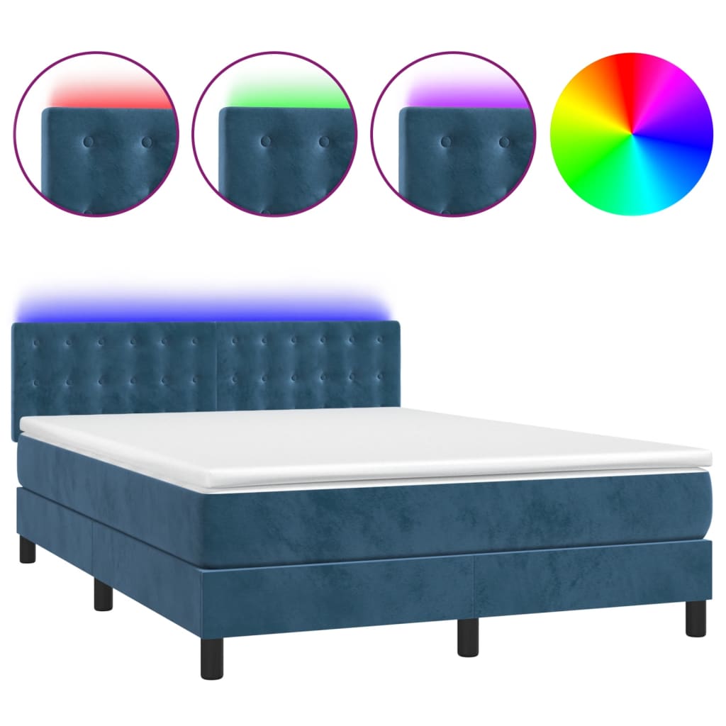 Boxspring met matras en LED fluweel donkerblauw 140x200 cm is nu te koop bij PeponiXL, paradijselijk wonen!