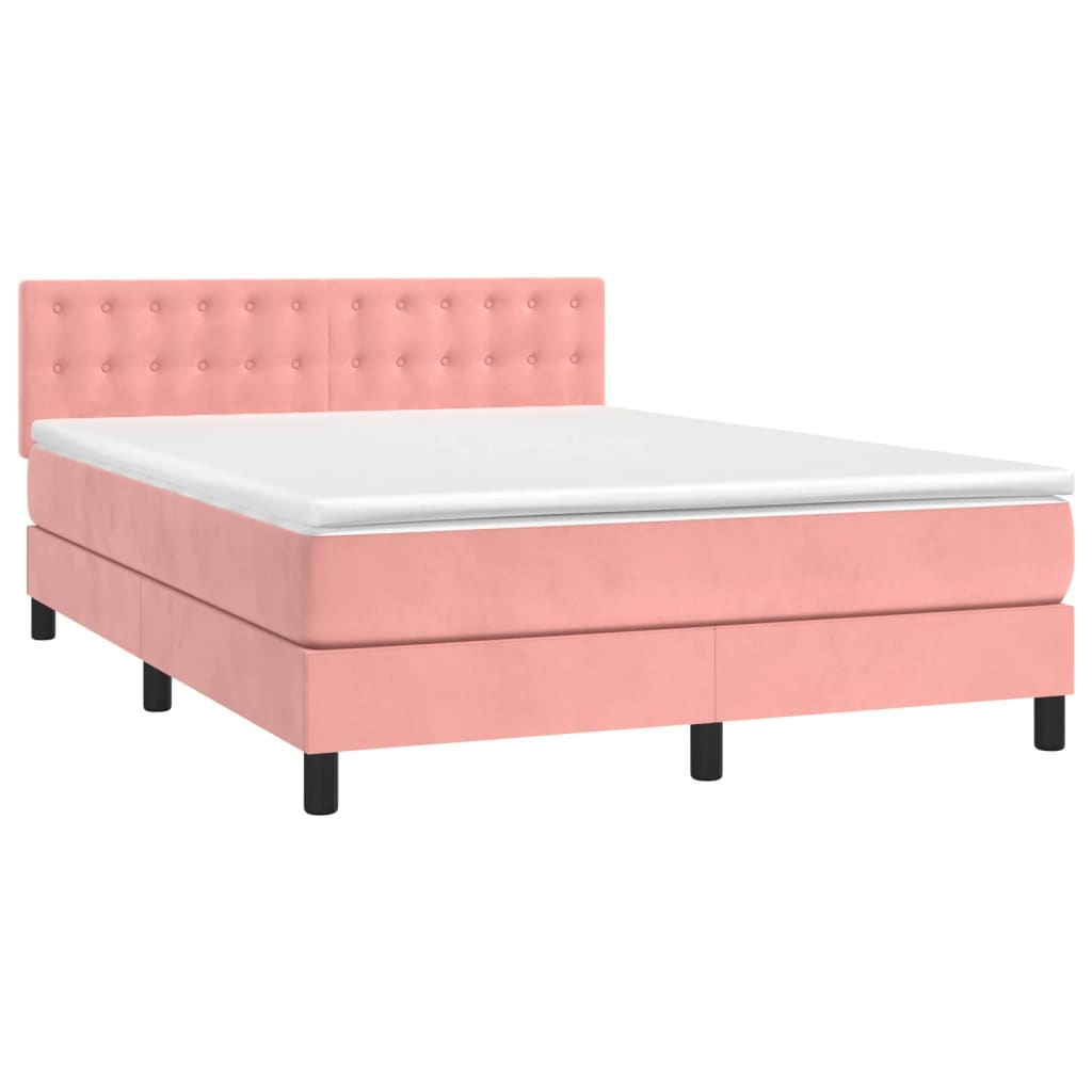 Boxspring met matras en LED fluweel roze 140x200 cm is nu te koop bij PeponiXL, paradijselijk wonen!