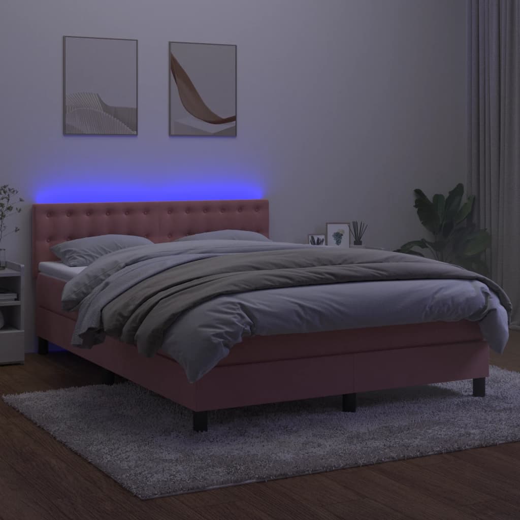 Boxspring met matras en LED fluweel roze 140x200 cm is nu te koop bij PeponiXL, paradijselijk wonen!