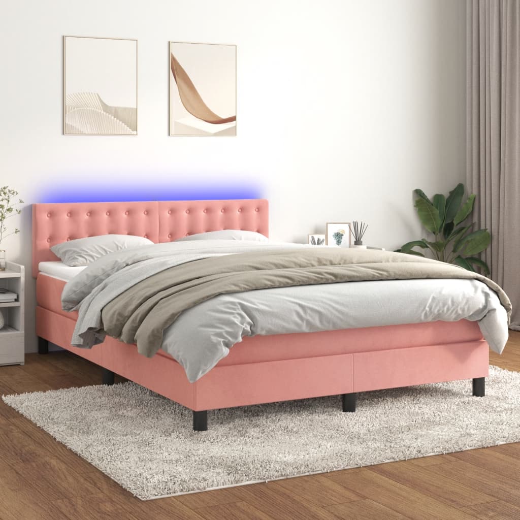 Boxspring met matras en LED fluweel roze 140x200 cm is nu te koop bij PeponiXL, paradijselijk wonen!