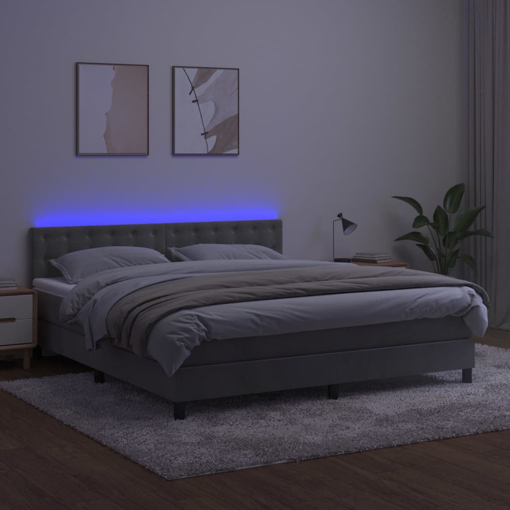 Boxspring met matras en LED fluweel lichtgrijs 160x200 cm is nu te koop bij PeponiXL, paradijselijk wonen!