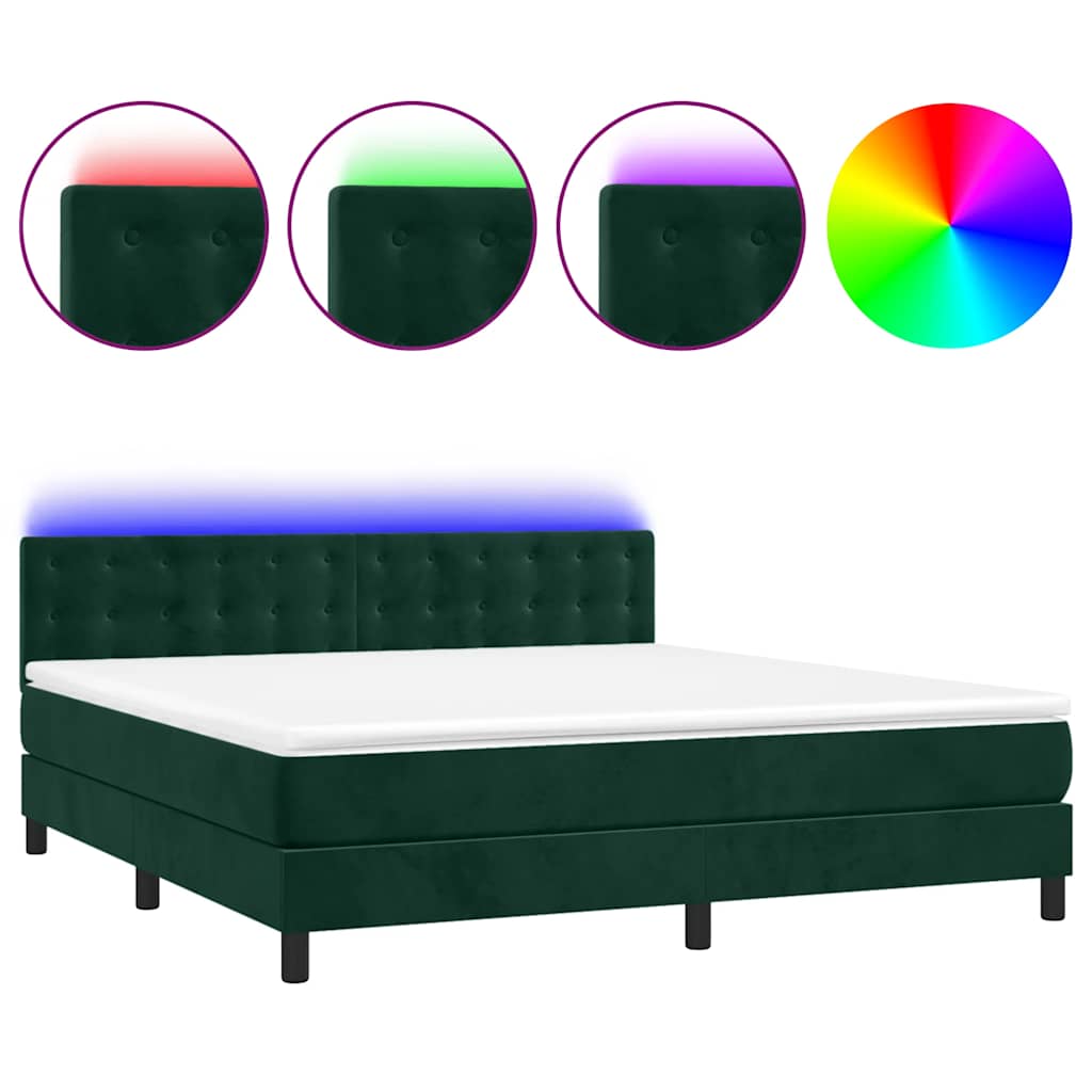 Boxspring met matras en LED fluweel donkergroen 160x200 cm is nu te koop bij PeponiXL, paradijselijk wonen!
