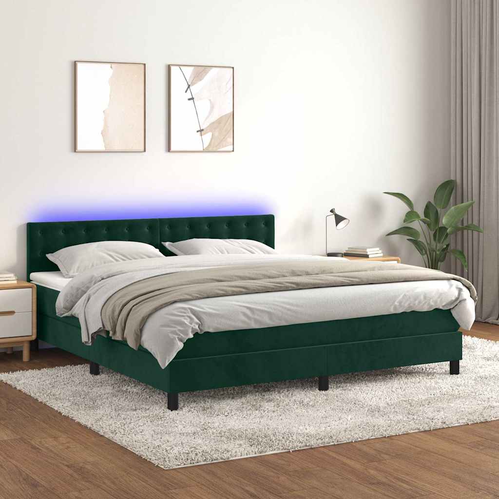 Boxspring met matras en LED fluweel donkergroen 160x200 cm is nu te koop bij PeponiXL, paradijselijk wonen!