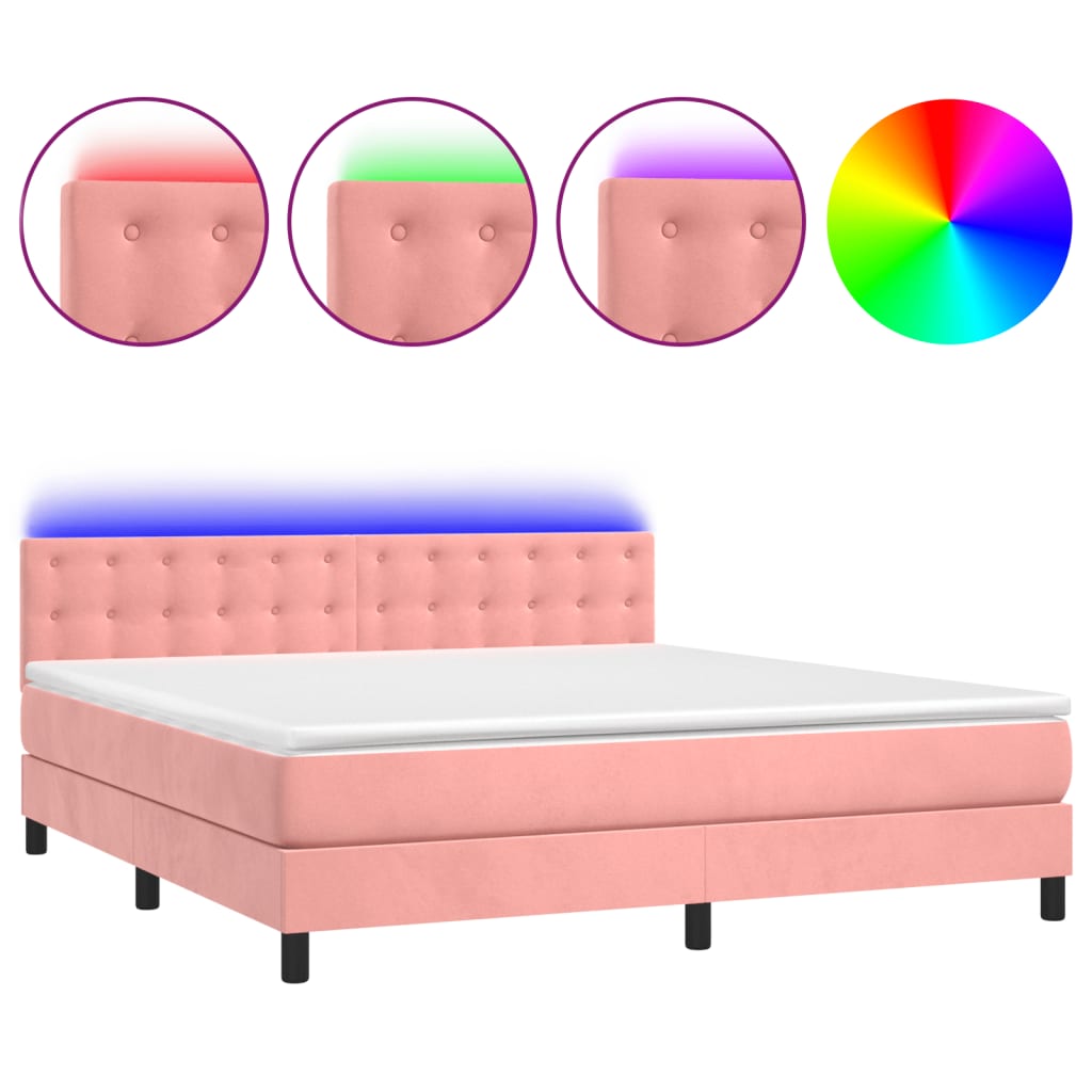 Boxspring met matras en LED fluweel roze 160x200 cm is nu te koop bij PeponiXL, paradijselijk wonen!