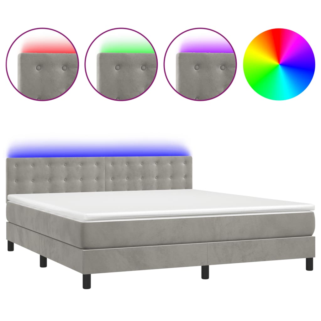 Boxspring met matras en LED fluweel lichtgrijs 180x200 cm is nu te koop bij PeponiXL, paradijselijk wonen!