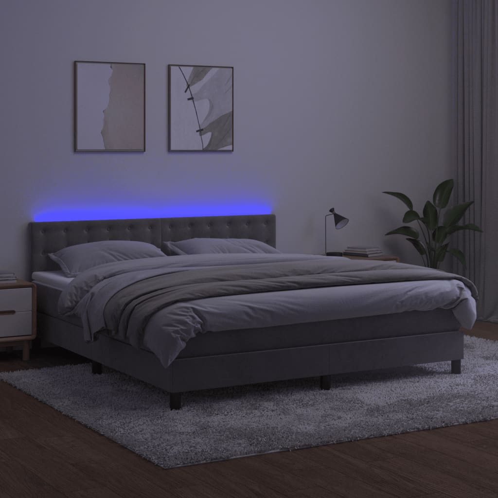 Boxspring met matras en LED fluweel lichtgrijs 180x200 cm is nu te koop bij PeponiXL, paradijselijk wonen!