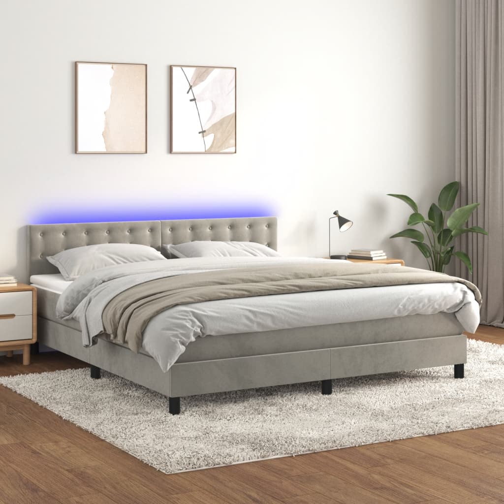 Boxspring met matras en LED fluweel lichtgrijs 180x200 cm is nu te koop bij PeponiXL, paradijselijk wonen!
