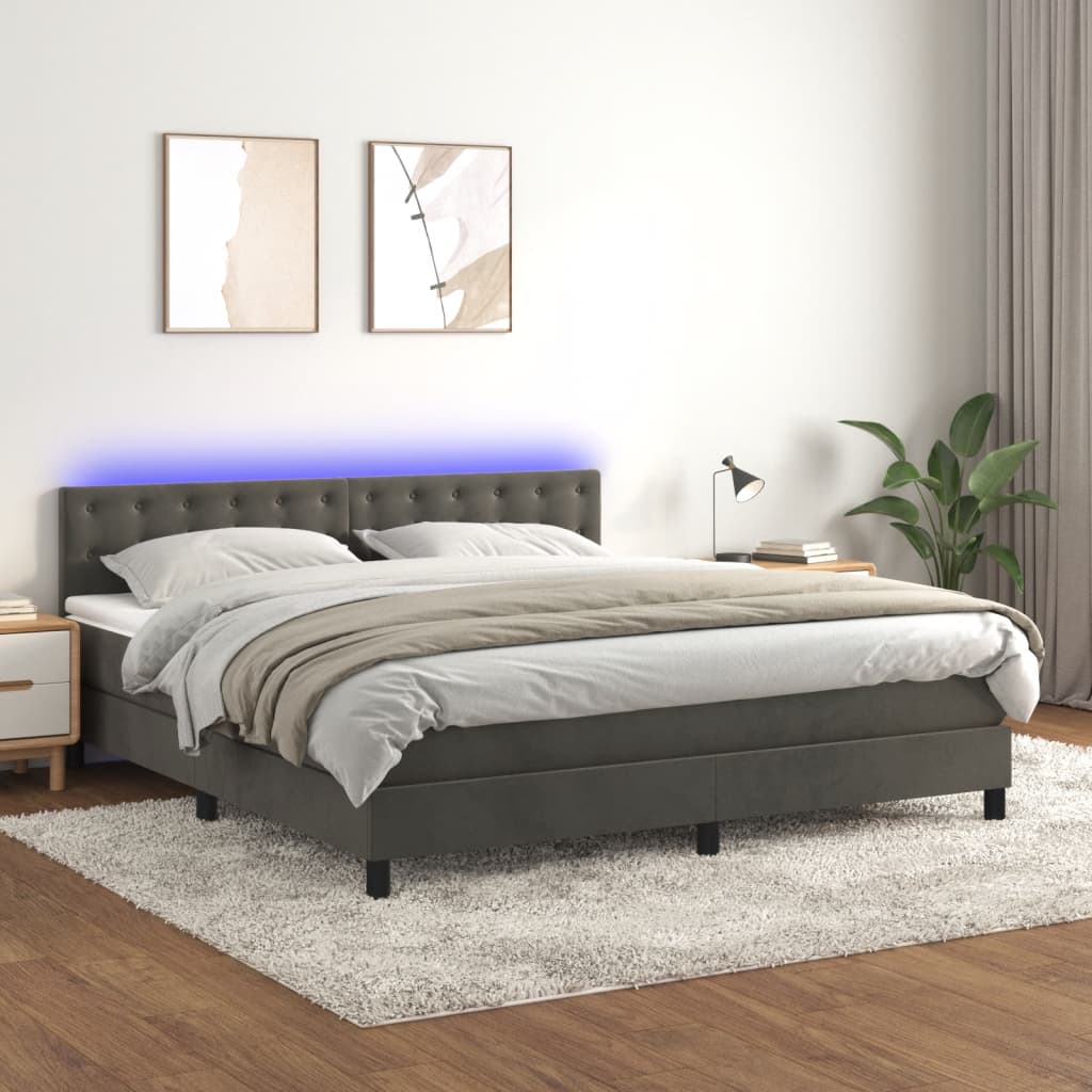 Boxspring met matras en LED fluweel donkergrijs 180x200 cm is nu te koop bij PeponiXL, paradijselijk wonen!