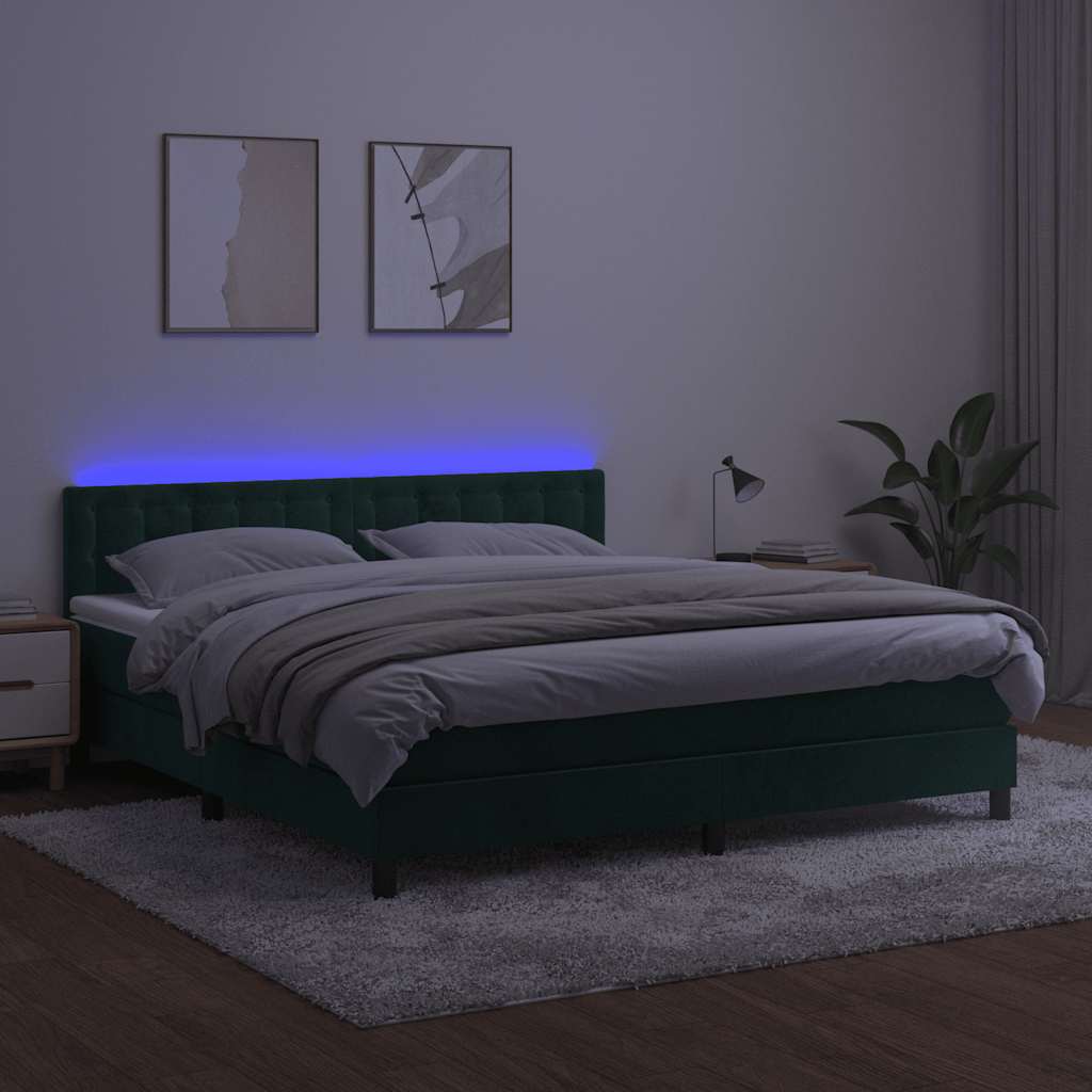 Boxspring met matras en LED fluweel donkergroen 180x200 cm is nu te koop bij PeponiXL, paradijselijk wonen!