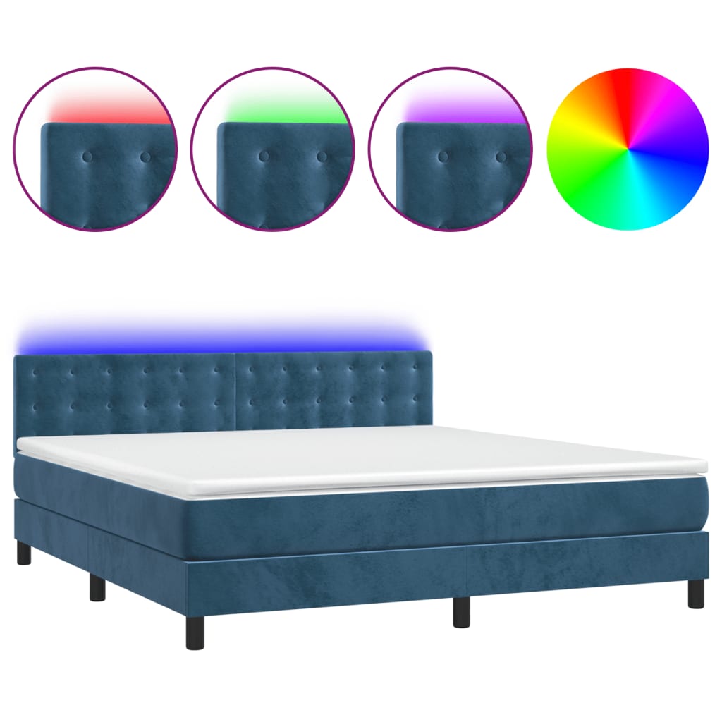 Boxspring met matras en LED fluweel donkerblauw 180x200 cm is nu te koop bij PeponiXL, paradijselijk wonen!
