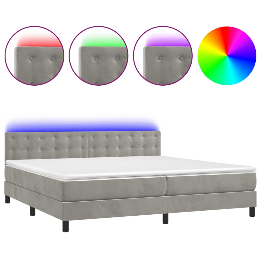 Boxspring met matras en LED fluweel lichtgrijs 200x200 cm is nu te koop bij PeponiXL, paradijselijk wonen!