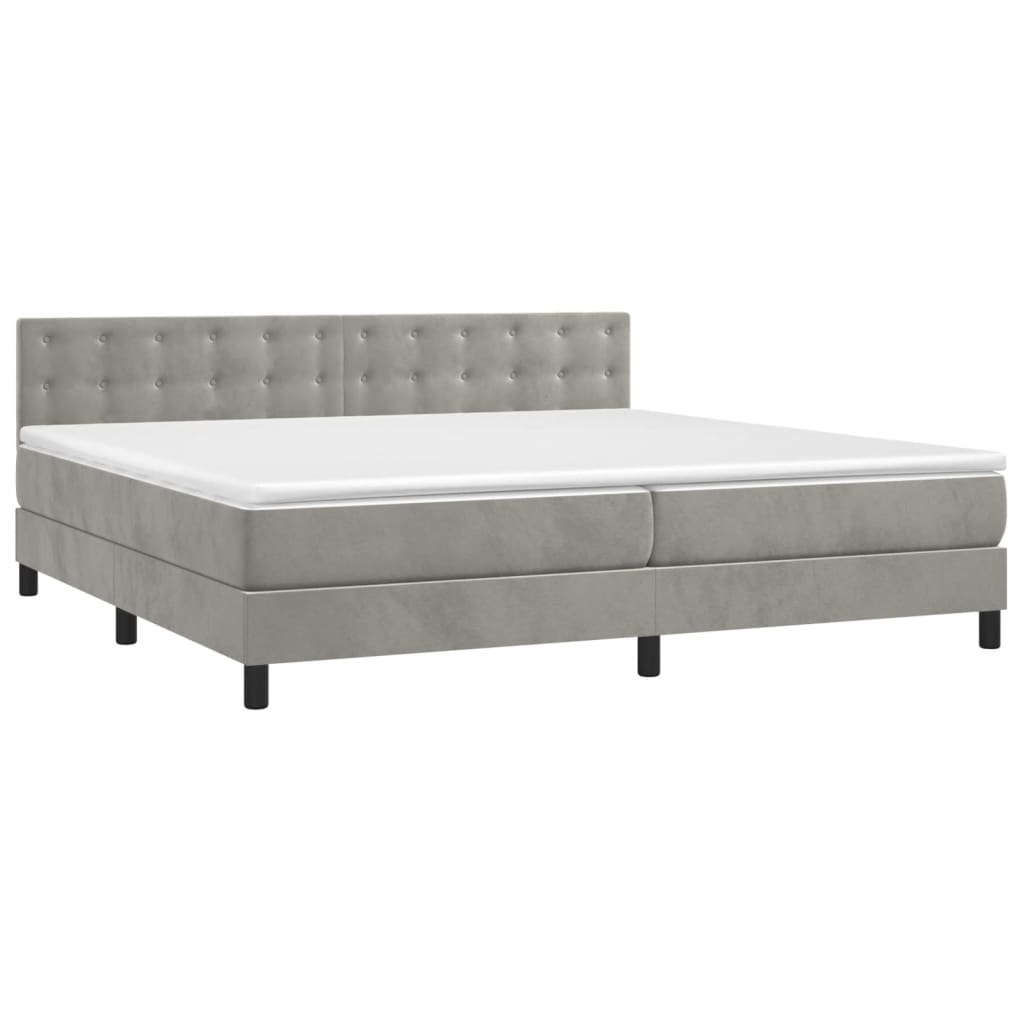 Boxspring met matras en LED fluweel lichtgrijs 200x200 cm is nu te koop bij PeponiXL, paradijselijk wonen!