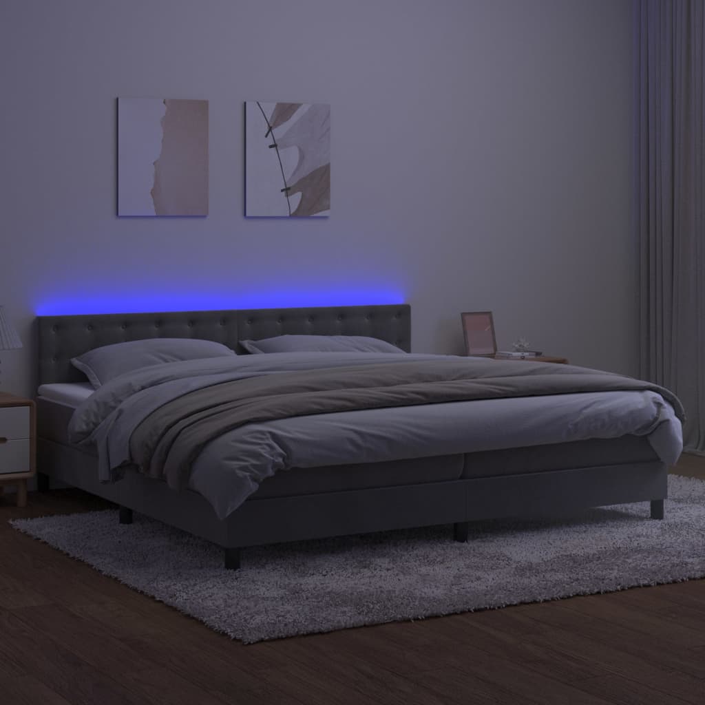 Boxspring met matras en LED fluweel lichtgrijs 200x200 cm is nu te koop bij PeponiXL, paradijselijk wonen!