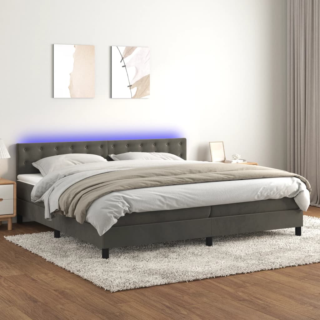 Boxspring met matras en LED fluweel donkergrijs 200x200 cm is nu te koop bij PeponiXL, paradijselijk wonen!
