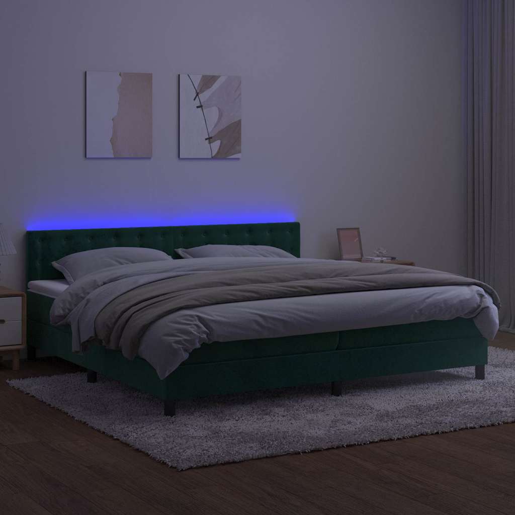 Boxspring met matras en LED fluweel donkergroen 200x200 cm is nu te koop bij PeponiXL, paradijselijk wonen!